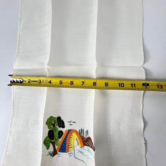 50s Camping Tea Towel Embroidered Lace Applique Forest Lrg Vtg Table Doily Linen - Picture 3 of 6
